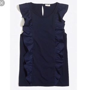 J. Crew Ruffle Front Top—Navy